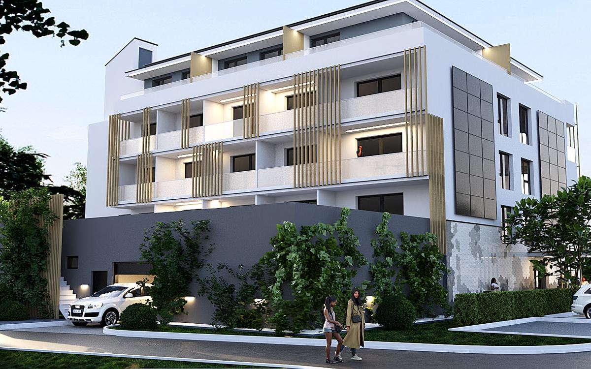 Bytový dům Varšavské náměstí – balkony s dřevěnými lamelami (vizualizace ABA Projekt)