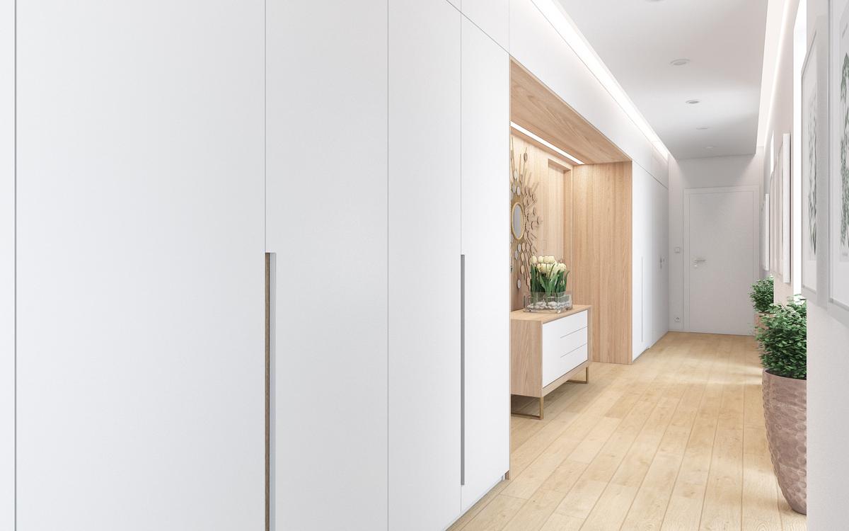 Chodba s vestavěnými skříněmi (vizualizace Moskor Design)